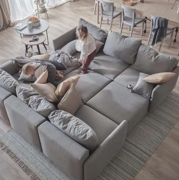 sofa modułowa z połączonym siedziskiem